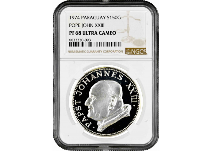 Paraguay 150 guaranies 1974, NGC PF68 UC, "Pope John XXIII"