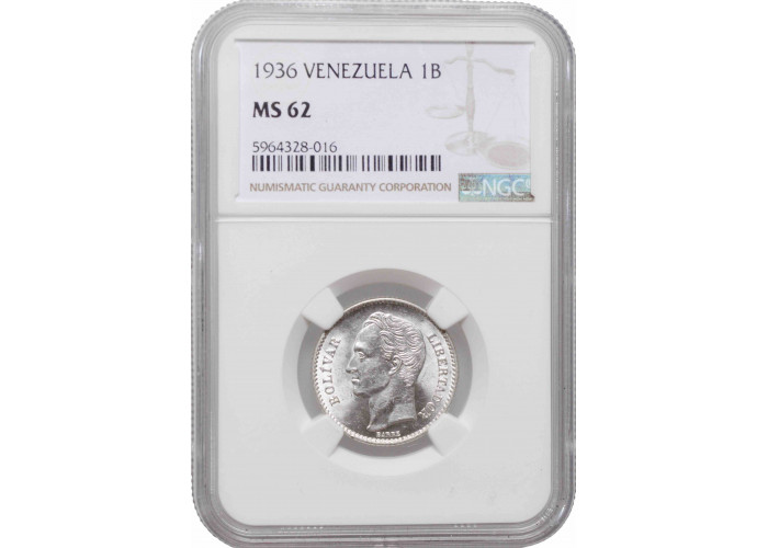 Венесуэла 1 боливар 1936 г., NGC MS62, "Соединенные Штаты Венесуэлы (1879 - 1952)"