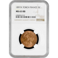 France 5 centimes 1897 A TORCH, NGC MS65 RB, "Third Republic (1870 - 1941)"