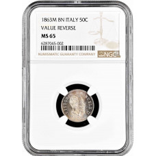 Italien 50 Centesimi 1863 M BN, NGC MS65, "Vittorio Emanuele II (1861 - 1878)"