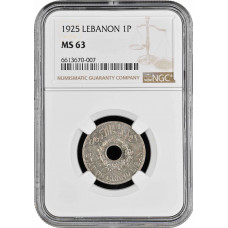 Lebanon 1 piastre 1925, NGC MS63, "French protectorate (1924 - 1941)"