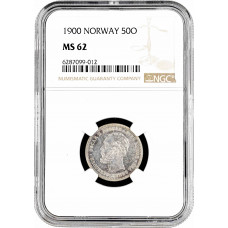 Norwegen 50 Öre 1900, NGC MS62, "König Oskar II (1874 - 1906)"