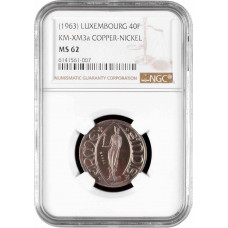 Luxembourg 40 francs 1963, NGC NS62 ESSAI, "Princess Ermesinde" Top Pop 1/0