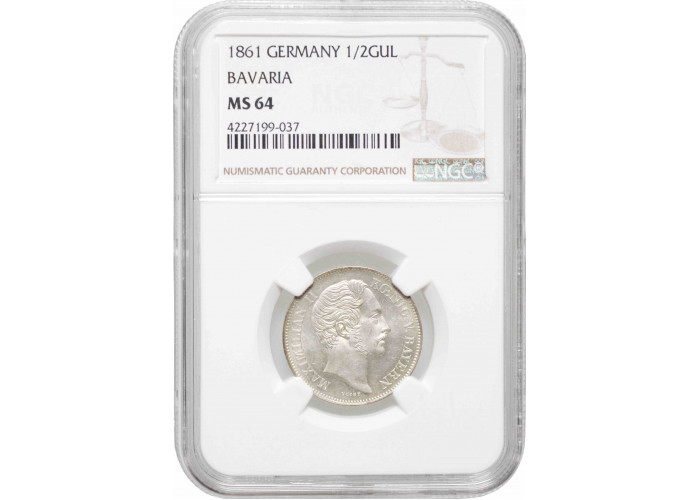 Bavaria 1/2 gulden 1861, NGC MS64, "King Maximilian II (1848 - 1864)" TopPop 2/0