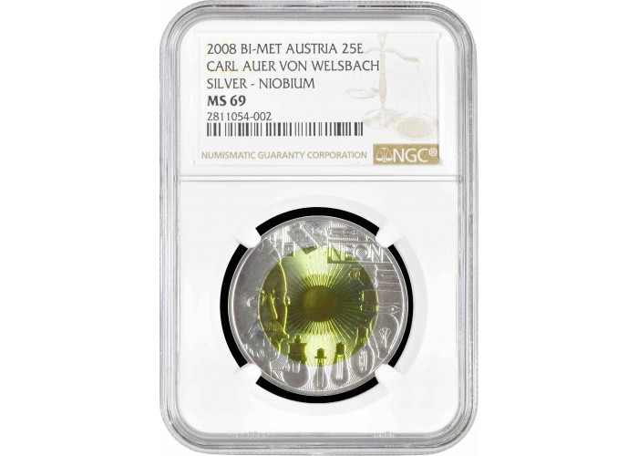 Австрия 25 евро 2008 г., NGC MS69, "Искусственное освещение"