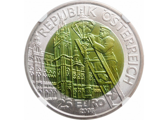 Австрия 25 евро 2008 г., NGC MS69, "Искусственное освещение"