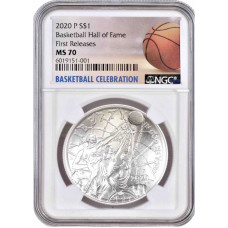 USA 1 dollar 2020 г., NGC MS70, "Basketball Hall of Fame"