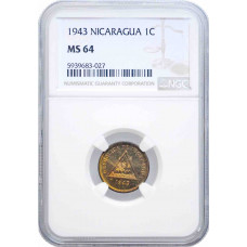 Nicaragua 1 centavo 1943, NGC MS64, "Cordoba (1912 - 1990)"