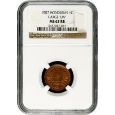 Honduras 1 centavo 1907, NGC MS63 RB, "Peso (1871 - 1930)" LARGE "UN"