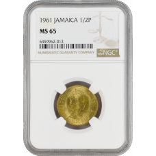 Jamaica 1/2 penny 1961, NGC MS65, "Queen Elizabeth II (1953 - 1967)" Top Pop 4/0