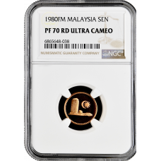 Malaysia 1 sen 1980 FM, NGC PF70 RD UC, "Federation of Malaysia (1967 - 2023)"