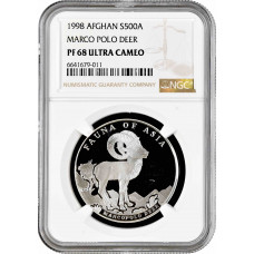 Afghanistan 500 afghanis 1998, NGC PF68 UC, "Fauna of Asia - Marco Polo Deer"