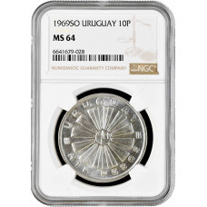 Uruguay 1000 pesos 1969 So, NGC MS64, "FAO" silver coin