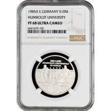 Germany - GDR 10 mark 1985, NGC PF68 UC, "Humboldt University of Berlin" silver