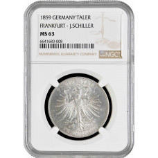 Frankfurt 1 thaler 1859, NGC MS63, "100th Anniv. - Birth of Friedrich Schiller"