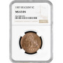 Бельгия 5 сантимов 1857 г., NGC MS63 BN, "Король Леопольд I (1832 - 1865)" Pop 6/1