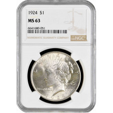 USA 1 dollar 1924, NGC MS63, "Peace Dollar" silver coin