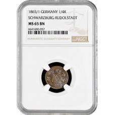 Schwarzburg-Rudolstadt 1/4 kreuzer 1865/1, NGC MS65 BN, "F. Günther (1807-1867)" Top Pop 1/0