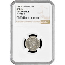 Baden 10 kreuzer 1830, NGC UNC Det., "Gerand Duke Louis I (1818 - 1830)"