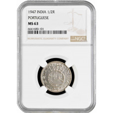 India - Portuguese 1/2 rupia 1947, NGC MS63, "Portuguese Administration - 1961"