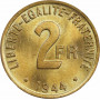 Франция 2 франка 1944 г., NGC MS65, "Четвертая Республика (1944 - 1959)" Top Pop 2/0