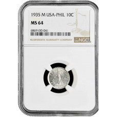 Philippines 10 centavos 1935 M, NGC MS64, "U.S. Administration (1903 - 1945)"