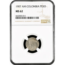 Colombia 1 peso 1907 AM, NGC MS62, "República de Colombia (1886 - 1914)"