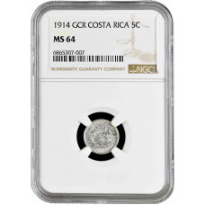 Costa Rica 5 centimos 1914 GCR, NGC MS64, "Republic of Costa Rica (1896 - 1950)"