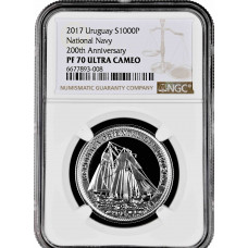 Uruguay 1000 pesos 2017, NGC PF70 UC, "200th Anniv. - National Navy" Top Pop 2/0