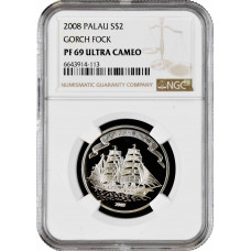 Palau 2 dollars 2008, NGC PF69 UC, "Sailing Ship "Gorch Fock" Top Pop 1/0