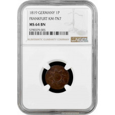 Frankfurt 1 pfennig 1819, NGC MS64 BN, "Token - Eight-pointed Star" Top Pop 1/0