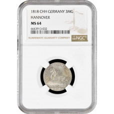 Hannover 3 mariengroschen 1818 CHH, NGC MS64, "George III (1760 - 1820)" Top 4/0