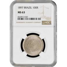 Brazil 100 reis 1897, NGC MS63, "First Republic (1889 - 1942)"