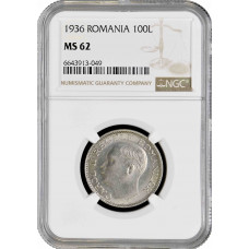 Romania 100 lei 1936, NGC MS62, "King Carol II (1930 - 1940)"