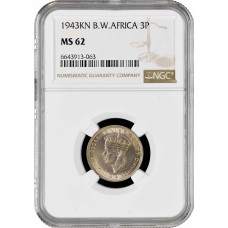 British West Africa 3 pence 1943 KN, NGC MS62, "British colony (1907 - 1966)"