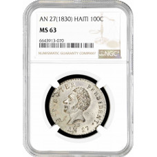 Haiti 100 Centime AN27 (1830), NGC MS63, "Republik Haiti (1813-1849)" TopPop 8/1