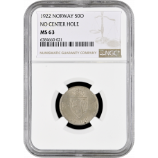 Norwegen 50 Öre 1922, NGC MS63, "König Haakon VII (1906 - 1957)"