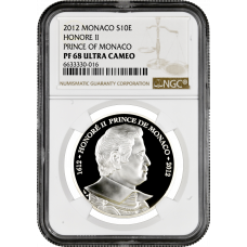 Monaco 10 euro 2012, NGC PF68 UC, "Honoré II as Sovereign Prince de Monaco"