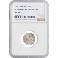 Brunswick 1 groschen 1857, NGC MS64, "Duke William (1831 - 1884)"