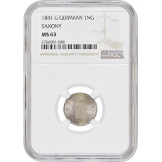 Saxony 1 neugroschen 1841, NGC MS63, "King Frederick Augustus II (1836 - 1854)"