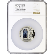 Cook Islands 10 dollars 2012, NGC PF70 UC, "Windows of Heaven - Church of St. Francis" Top Pop