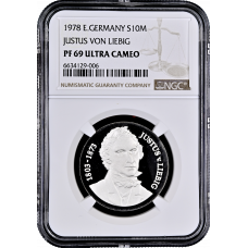 Germany - GDR 10 mark 1978, NGC PF69 UC, "175th An. - Justus von Liebig" Top Pop