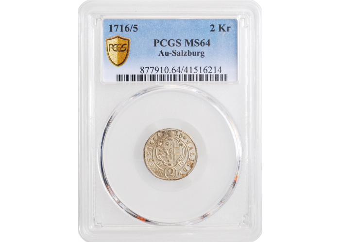 Salzburg 2 Kreuzer 1716/5, PCGS MS64, "Prinz-Erzbischof Franz Anton (1709 - 1727)" Top Pop