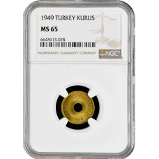 Turkey 1 kurus 1949, NGC MS65, "Republic of Turkey (1934 - 1980)"