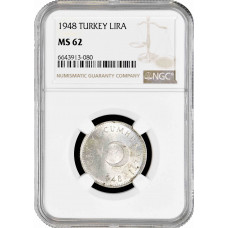 Turkey 1 lira 1948, NGC MS62, "Republic of Turkey (1934 - 1980)" silver coin