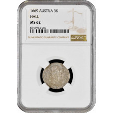 Austria 3 kreuzer 1669 HALL, NGC MS62, "Leopold I (1657 - 1705)" Top Pop 1/0