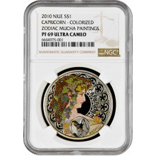 Niue 1 dollar 2010, NGC PF69 UC, "Zodiac Mucha Paintings - Capricorn"