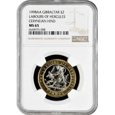 Gibraltar 2 pounds 1998, NGC MS65, "12 Labors of Hercules - Ceryneian Hind"