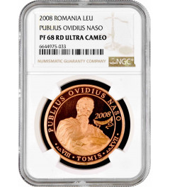 Romania 1 leu 2008, NGC PF68 RD UC, "Publius Ovidius Naso"