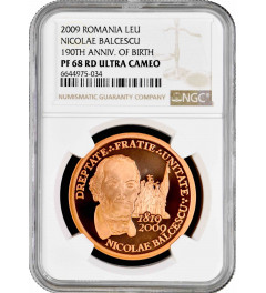 Romania 1 leu 2009, NGC PF68 RD UC, "190th Anniv. - Birth of Nicolae Balcescu"